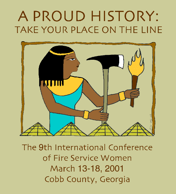 Conference logo: Egyptian woman with torch and axe