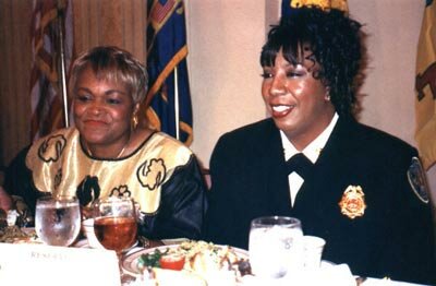 East Point Mayor Patsy Jo Hilliard and Fire Chief Rosemary Cloud at the event in Chief Cloud's honor, June 7, 2002